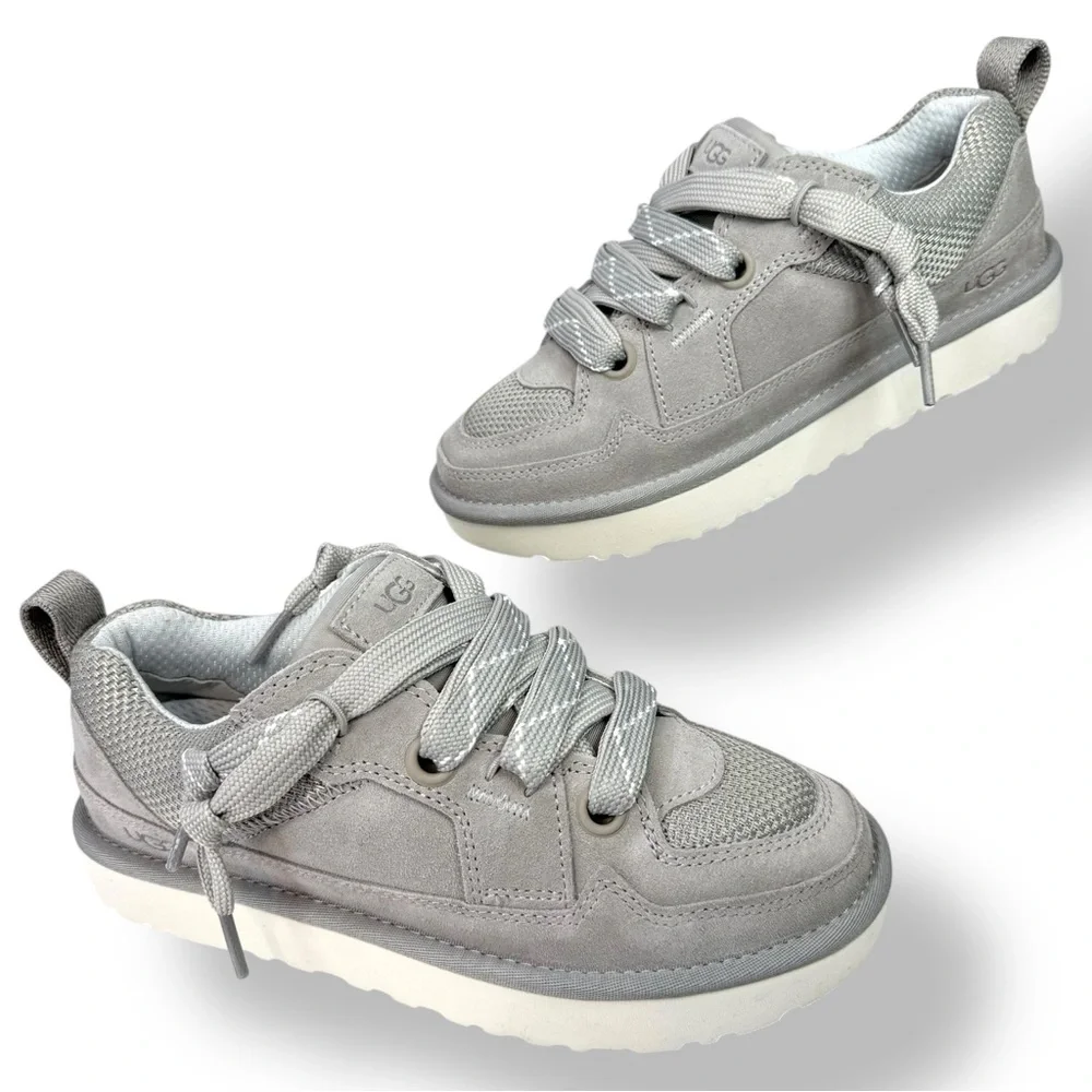 UGG Lo Lowmel Platform Sneakers Gray Suede Size 7 Y2K Preppy 90s Academia